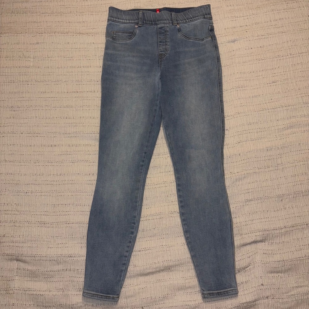 Spanx Ankle Skinny Jeans Medium Wash Pull On Denim Leggings Petite Small S/P
